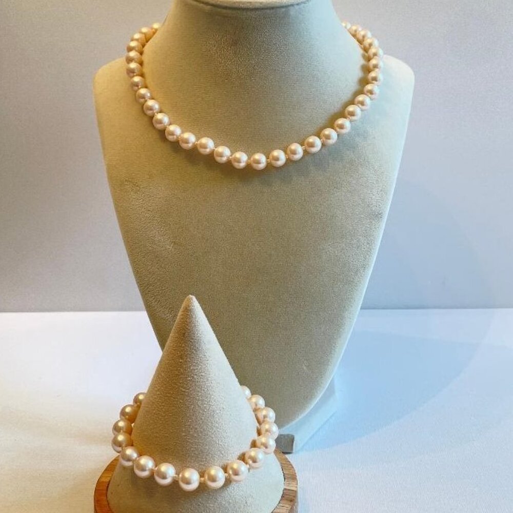 Silver Tone Faux Pearl Necklace & Bracelet